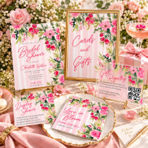 Painted Pink Stripes Winter Floral Bridal Shower