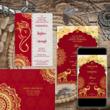 Maroon and gold ornate elephants