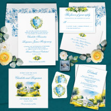 Elegant Formal Wedding Blue Floral Lemon Crest 