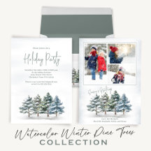 Watercolor Winter Pine Trees Holiday