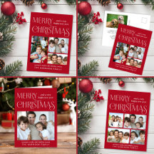 Merry Christmas Photo Vintage Typography Red Cards