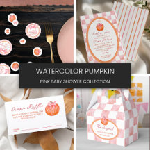 Pink Watercolor Pumpkin Baby Shower