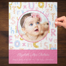 Pastel ABC Birth Record Stat with Baby Photo