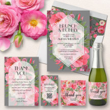 PINK PEONIES ON GRAY BRIDAL SHOWER COLLECTION