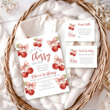 Coquette Pink Bow Red Cherry on Top Baby Shower