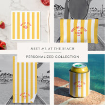 Red Meet Me At The Beach Yellow Cabana Stripes