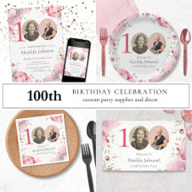Elegant Pink Floral 100th Birthday Party Theme