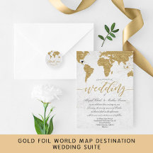 Gold Foil World Map Custom Destination Wedding