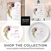 Elegant Burgundy Pink Floral 40th Birthday