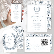 Elegant Classic Dusty Blue Grey Floral Wedding