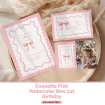 Coquette Pink Watercolor Bow 1st Birthday