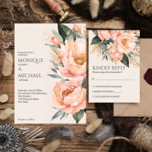 Peach beige peonies greenery wedding