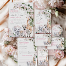 Safari Animal Tropical Flower Pink Baby Shower