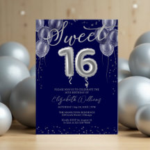 Royal Blue Silver Foil Sweet 16 Bday Balloons Part