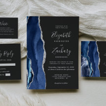 Navy Blue Silver Agate Dark Wedding Suite
