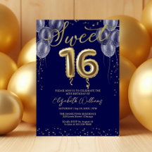 Royal Blue Gold Foil Sweet 16 Bday Balloons Party