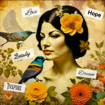 Vintage Women, Birds, Flowers and Butterflies Art