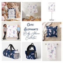 Baby Girl Shower Collection with Cute Elephants 
