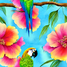 Tropical Parrot and Flower Pattern