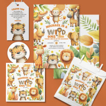 Watercolor Safari Animals WILD ONE First Birthday 