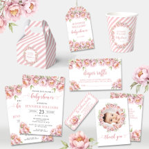 Pink elegant watercolor floral baby girl shower