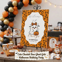 Cute Cheetah Bow Ghost Girls Halloween Birthday 