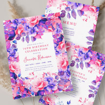 Purple Watercolor Floral 70th Birthday Stationery 