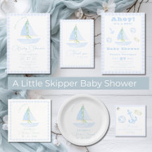 A Little Skipper Blue Plaid Modern Baby Shower