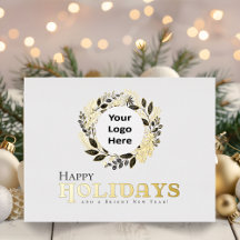 Christmas Black Gold Wreath Business Holiday Cards