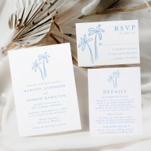 Hand-Drawn Palm Trees Letterpress Wedding Suite