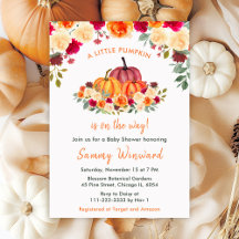Floral Autumn Orange Pumpkins Baby Shower