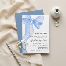 Watercolor Blue Coquette Bow Baby Shower