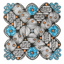 Geometric, Asymmetrical Doodle in Blue & Orange