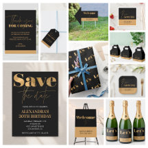 💫Black & Gold Chic Elegant Birthday Collection