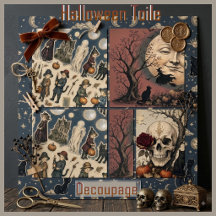 Vintage Halloween Toile Gothic Decoupage Ephemera 