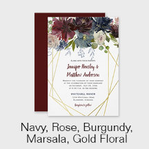 Navy, Rose, Burgundy, Marsala Floral Wedding