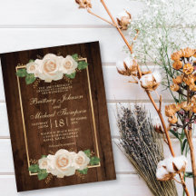 Rustic Wood White Roses with Gold Border
