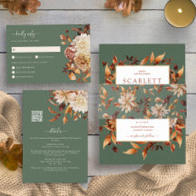 Sage Green Fall Floral Autumn Wedding Invitations