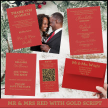Mr & Mrs Photo Red With Gold Script Wedding Suite