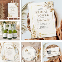 Gold and Beige Watercolor Flowers, Bridal Shower