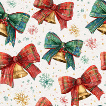 Plaid Bows Bells Retro Christmas