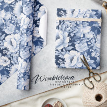 Classic French Florals   Blue and White Gift Wrap 