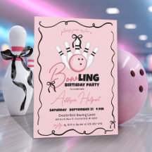 Pink Hand Drawn BOWling Bows Girl Birthday Party