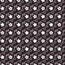 Black and white of hearts and flowers pattern.