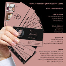 Black Pink Hair Stylist Business Cards & Suite