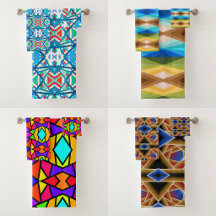 Bath Towel Sets With Geometric Pattern Designs