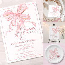 Pink Bow Elegant Girl Baby Shower