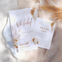 Boho Pampas Grass Rose & Gold Arch Baby Shower