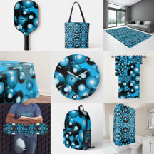 Blues Concentric Circle Orbital Rings Abstract Art