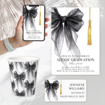 Black Coquette Bow Graduation Cap Tassel Party